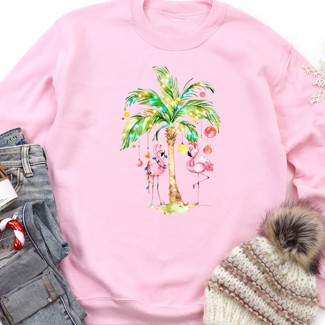 Christmas Pink Flamingo Sweatshirt Pink Christmas Sweatshirt - Etsy | Etsy (US)