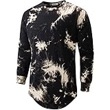 KLIEGOU Mens Hip Hop Tie-Dyed Hipster Curve Hem T Shirt | Amazon (US)