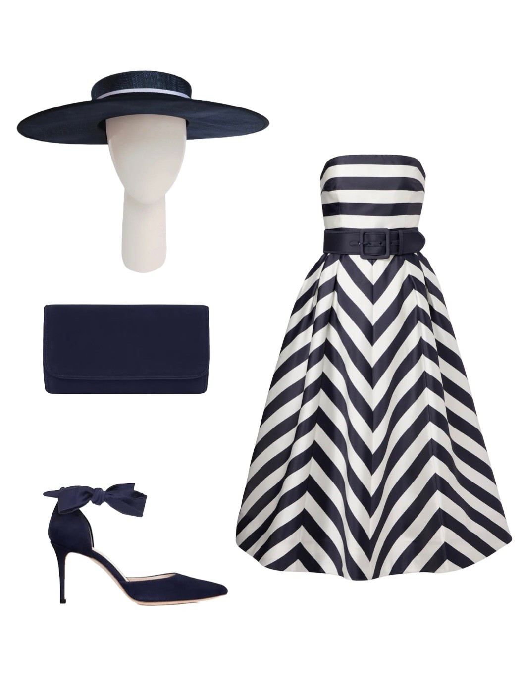 Henley Royal Regatta / wedding season ready! I adore this navy stripe strapless dress - partner with the Matador navy hat by Lalage Beaumont, with adorable navy suede ankle ribbon tie pointed heels and the elegant Natasha clutch bag by luxury designer Emmy London ⚓️⚓️⚓️

#LTKluxury #LTKdresses #LTKeurope