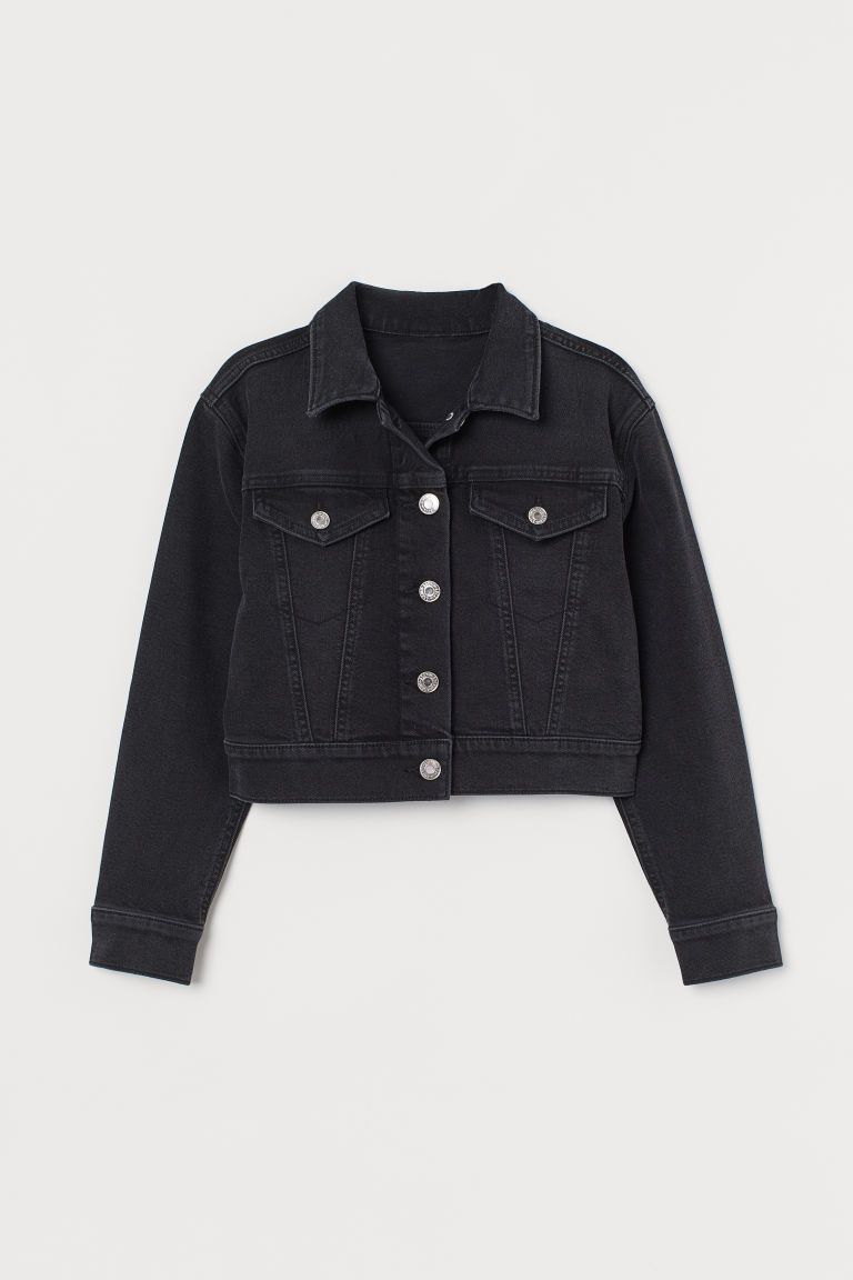 H & M - Cropped Denim Jacket - Black | H&M (US + CA)