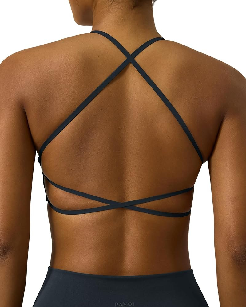 PAVOI ACTIVE Open Back Strappy Yoga Workout Bras for Women - Low Support Criss-Cross Sports Gym B... | Amazon (US)