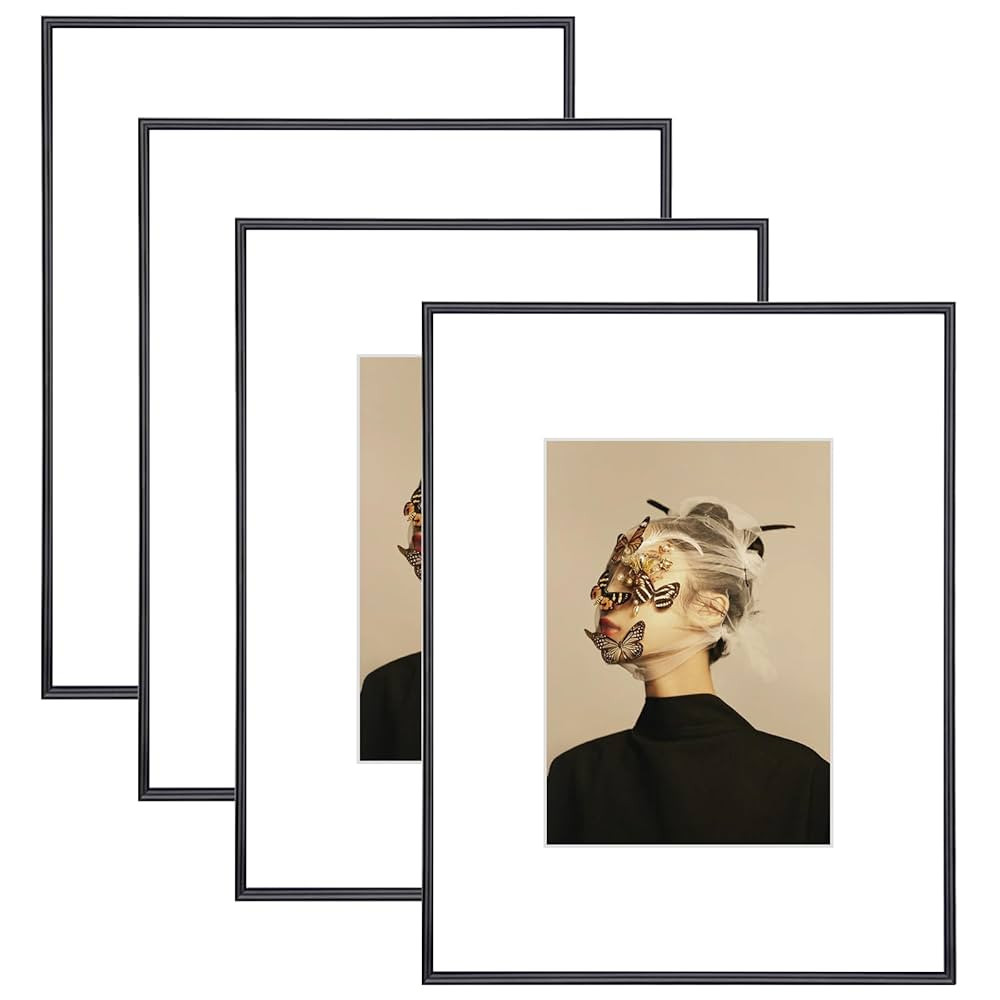 11x14 Picture Frame Set of 4, Matted Black Simple Modern Brushed Thin Aluminum Metal Photo Frame ... | Amazon (US)