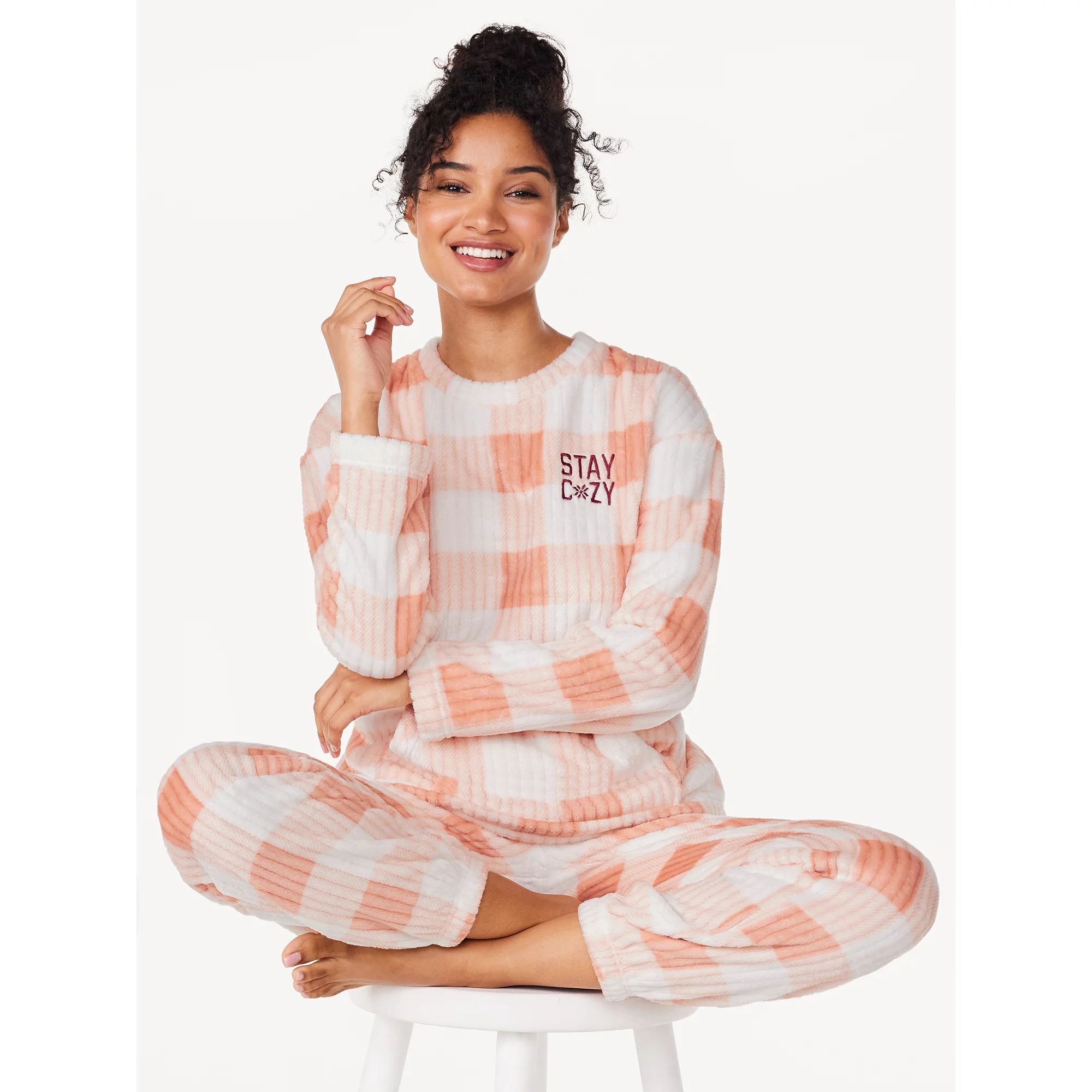 Joyspun Women’s Plush Hooded Top and Pants, 2-Piece Pajama Set, Sizes XS to 3X | Walmart (US)