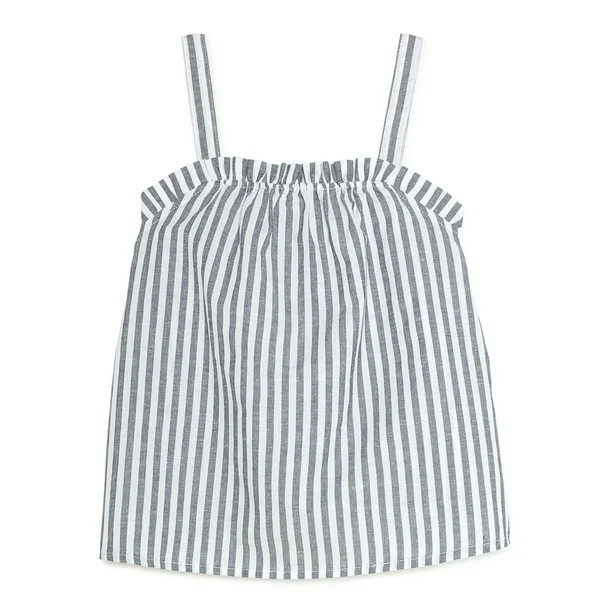 Wonder Nation Girls Ruffle Neck Striped Woven Tank Top, Sizes 4-18 & Plus - Walmart.com | Walmart (US)