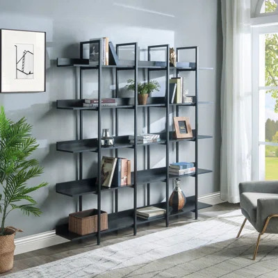 5 Tier Bookcase Home Office Open Bookshelf, Vintage Industrial Style Shelf With Metal Frame, Mdf Board | Wayfair North America