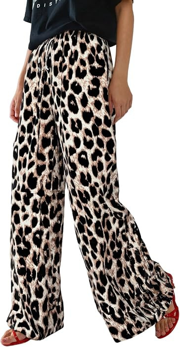SHENHE Women's Cheetah Print Wide Leg Baggy Pants Y2k Side Loose Streetwear Trousers | Amazon (US)