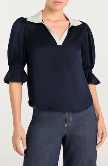 Cinq \u00e0 Sept Freida Silk Johnny Collar Top | Nordstrom | Nordstrom