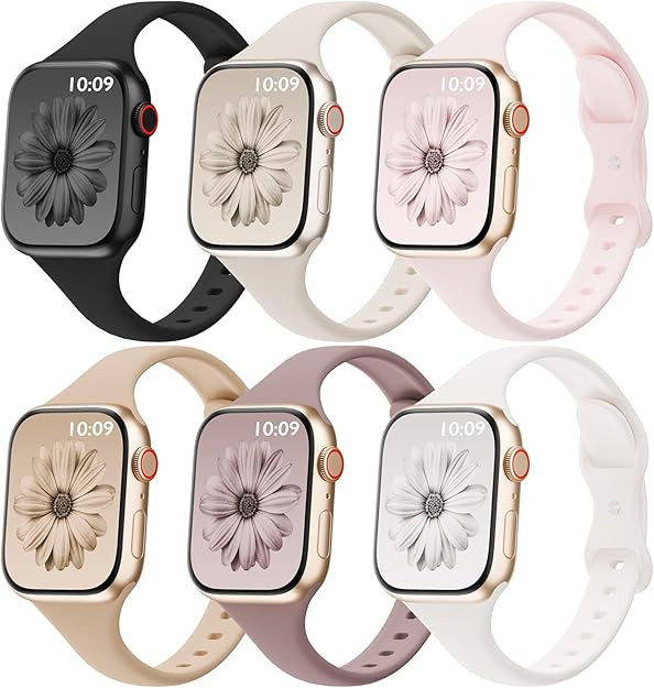 6 Pack Thin Bands Compatible with Apple Watch Band 38mm 40mm 41mm 42mm 44mm 45mm 46mm 49mm Women ... | Amazon (US)