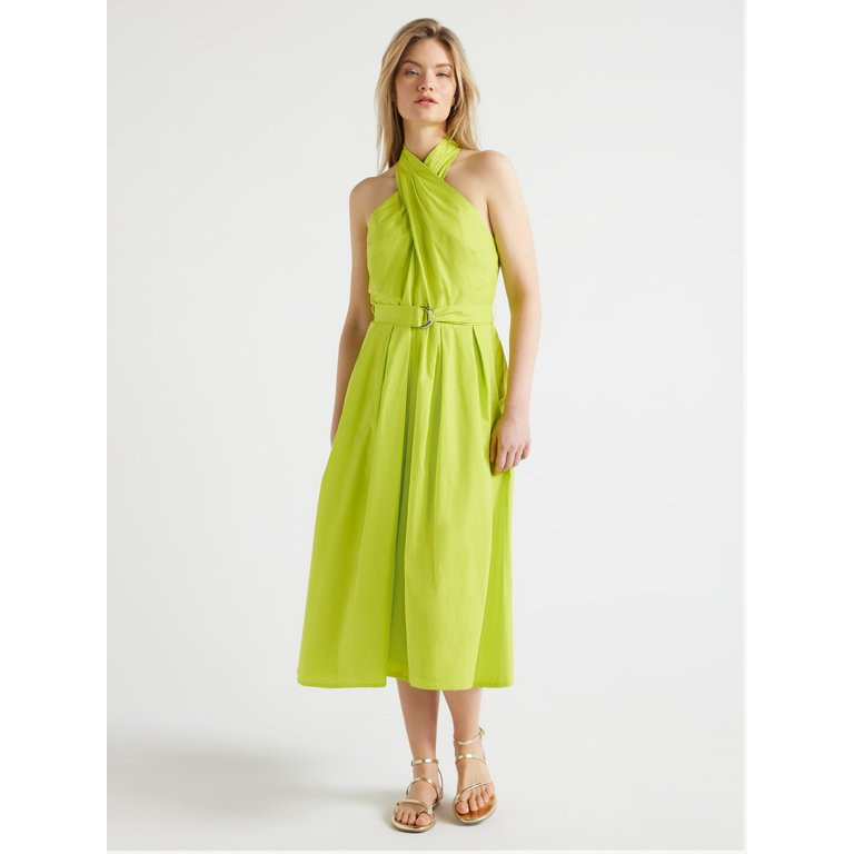 Scoop Women's Belted Halter Midi Dress, Sizes XS-XXL | Walmart (US)