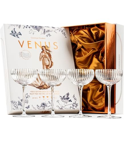 Venus Seashell Coupe Cocktail Glasses | Set of 4 | 8 oz Crystal Ribbed Champagne Saucers for Drin... | Amazon (US)