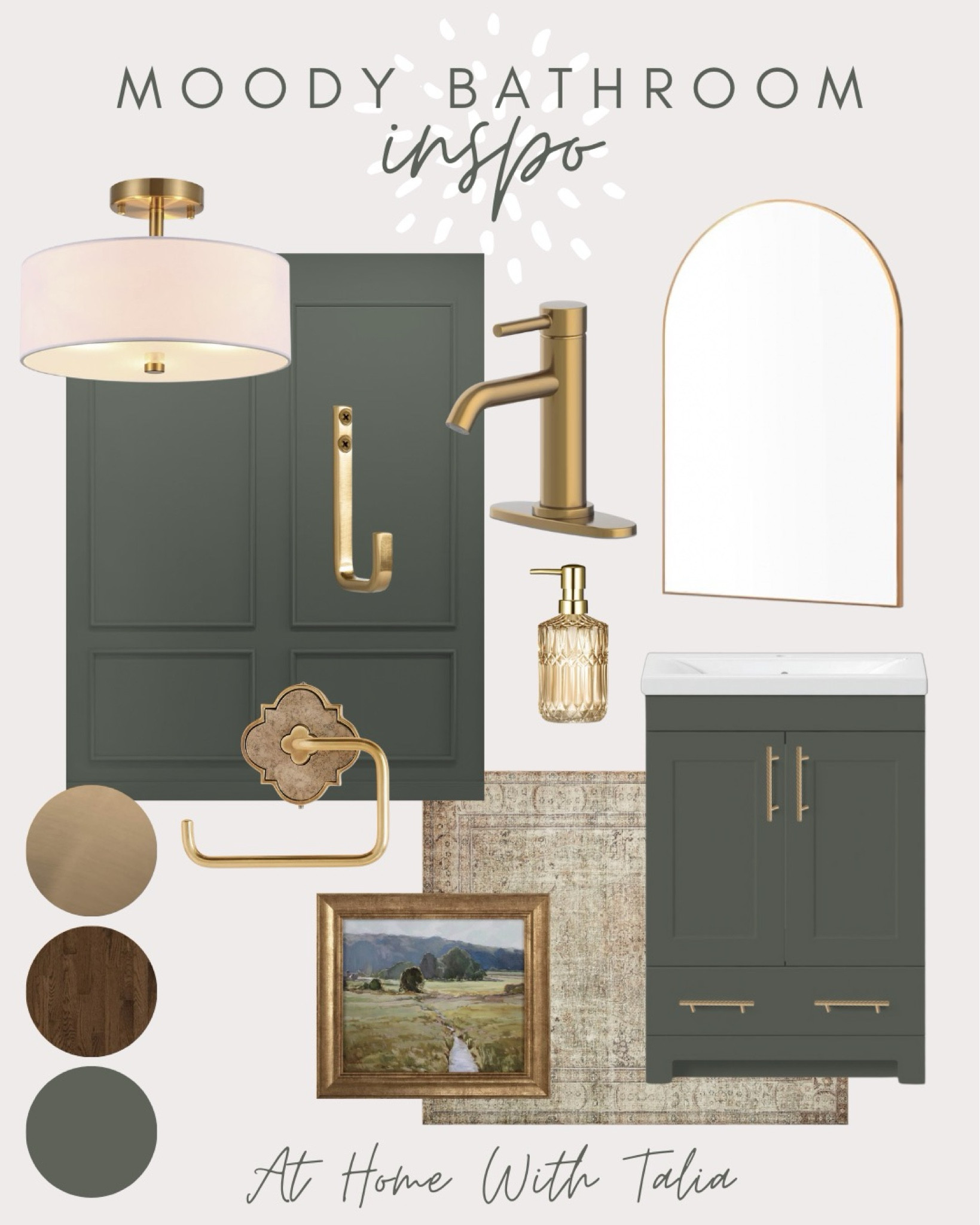 I’m updating our half bathroom! And I’m going ✨moody✨ with it. Deep green color drench coming your way 😍 I spent so much time picking out all of these fixtures & colors! Can’t wait to see it come to life! 

#LTKfindsunder50 #LTKhome #LTKfindsunder100