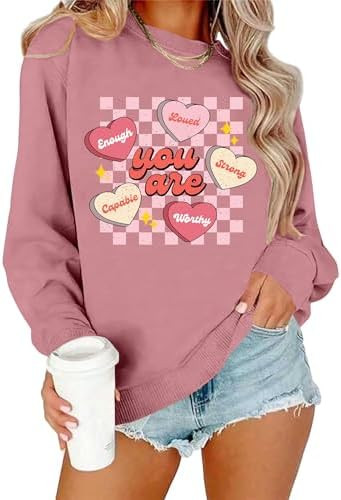 NEWWEN Valentines Sweatshirt for Women Teacher Valentine Shirts You Are Love Heart Long Sleeve Sh... | Amazon (US)