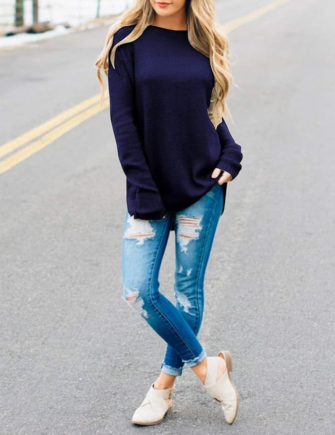 MEROKEETY Women's Long Sleeve Oversized Crew Neck Solid Color Knit Pullover Sweater Tops | Amazon (US)