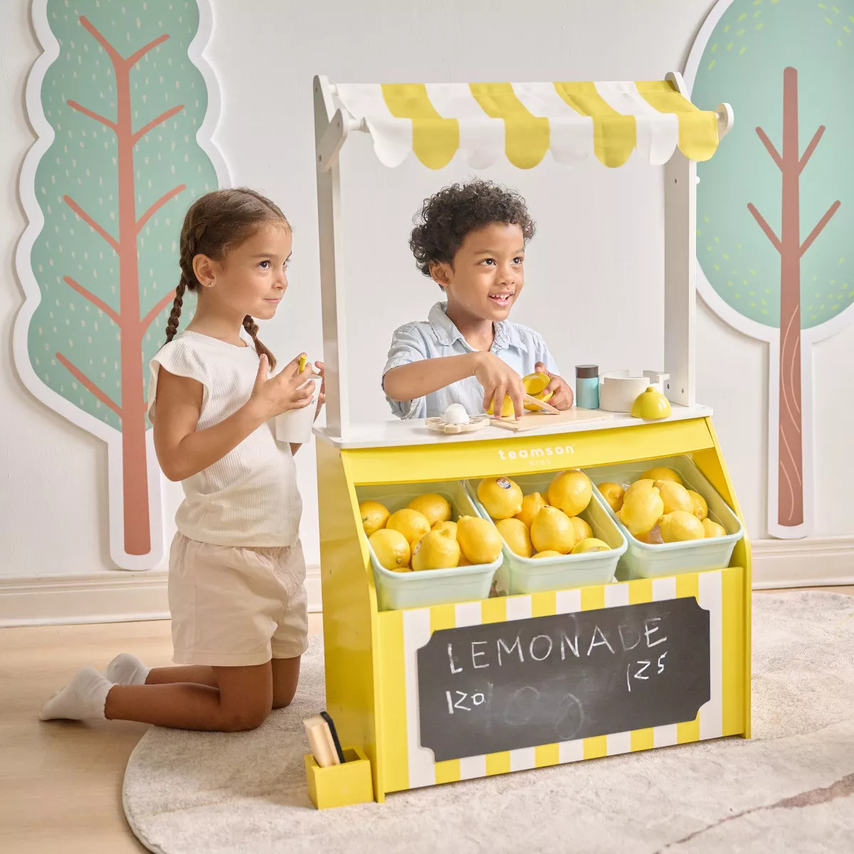 Sunny Citrus Wooden Lemonade Stand PlaySet in Yellow-Teamson Kids: Storage Bins & 18 Interactive ... | Target