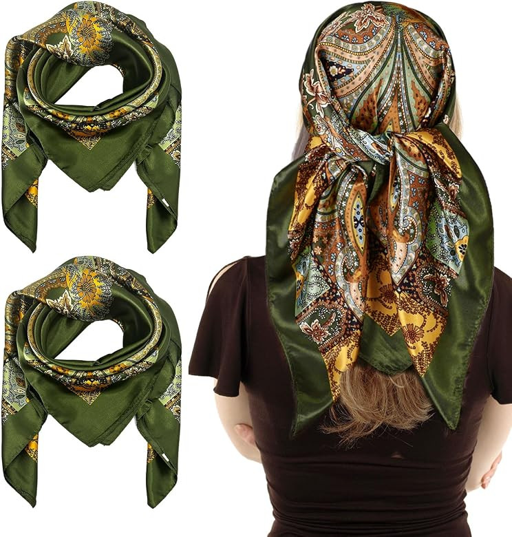 UILYNIU 2 Pcs Large Square Satin Headscarves, Hair Scarf for Women, Soft-touch Rectangle Everyday... | Amazon (UK)
