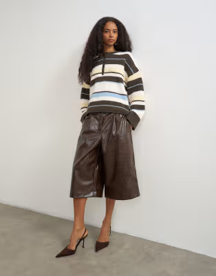 Topshop croc faux leather a line bermuda in chocolate | ASOS (Global)