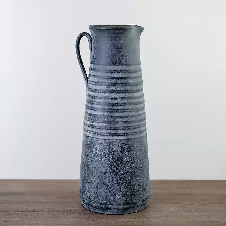 Black Grooved Terracotta Pitcher Vase, 16 in. | Kirkland's Home