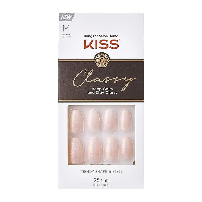 KISS Classy Press On Nails, Nail glue included, Cozy Meets Cute', Pink, Medium Size, Coffin Shape... | Amazon (US)