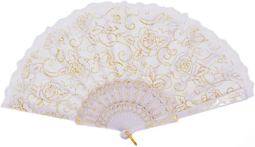 Amajiji Folding Hand Fans,Fashion Elegant Flower Rose Lace Chinese/Japanese Folding Fan (White) | Amazon (US)