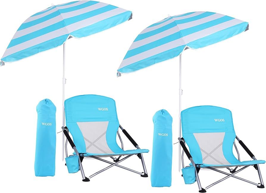 Beach Chair, Beach Chair and Umbrella, Folding Beach Chair, Beach Chairs for Adults, Low Beach Ch... | Amazon (US)