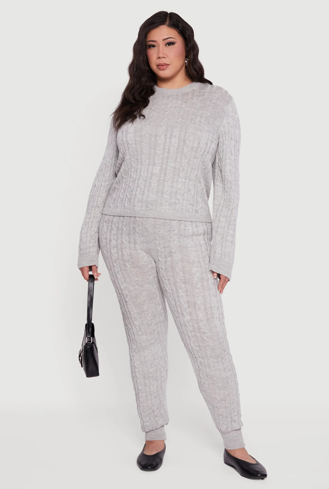 Plus Size Cable Knit High Waisted Joggers | Rainbow Shops