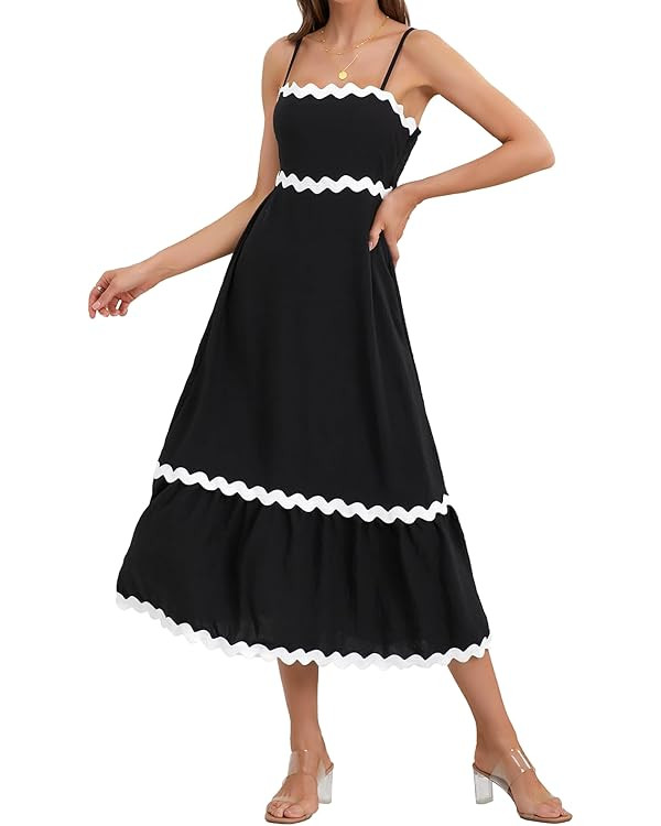 Womens Summer Spaghetti Straps Long Dress RIC Rac Dress 2024 Casual Flowy Lace Midi Beach Dress S... | Amazon (US)