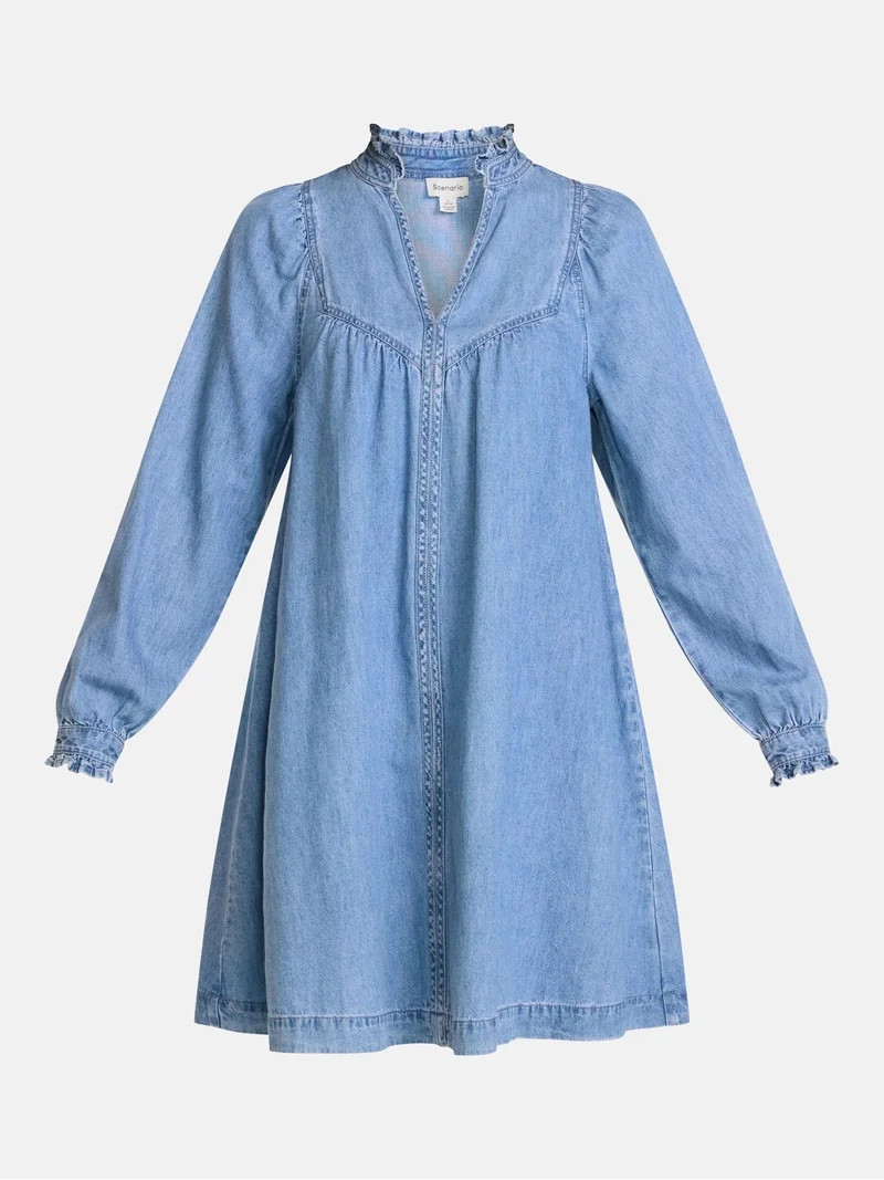 Scenario Women's Denim Mini Dress with Long Sleeves, Sizes XS-XXXL | Walmart (US)
