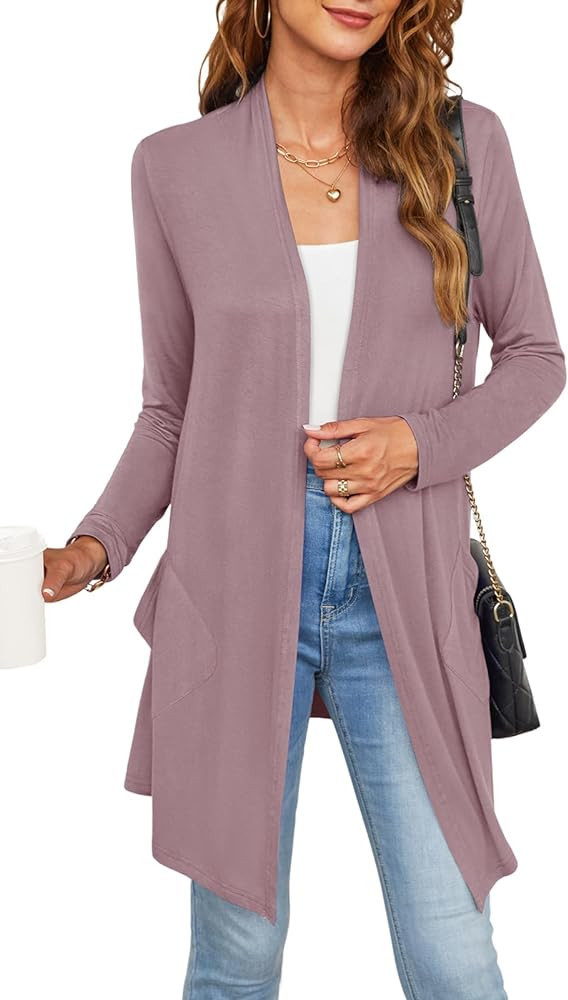 Veryoung Long Sleeve Cardigan for Women with Pockets Casual Drape Open Front Lightweight Fall Swe... | Amazon (US)