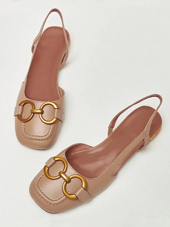 2025 Autumn Ladies New Flat Sandals Women Summer Closed Toe Thick Heel Horsebit Low Heel Shoes With Back Strap Flat Shoes | SHEIN