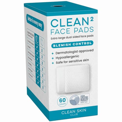 Clean Skin Club Clean² Blemish Control Face Pads – Extra Large Dual-Sided Face Pads for Blemish-Prone Skin, 100% Bio-Based, Dermatologist Approved, 60 Count | Amazon (US)