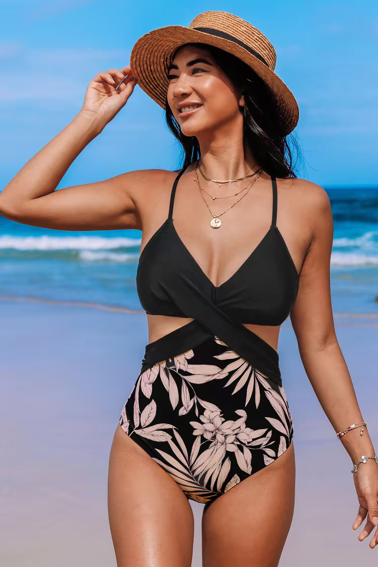 NewPalm Leaf Colorblock Cutout One-Piece | Cupshe US