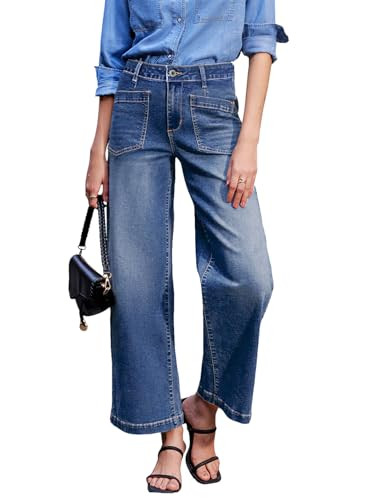 Sidefeel Women's Wide Leg Jeans High Waisted Straight Leg Ankle Jeans Stretchy Trendy Loose Zimbaplatinum Denim Pants Blue Size 2 | Amazon (US)