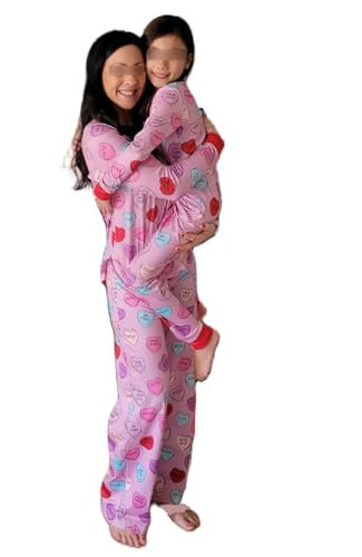 Seyurigaoka Mommy and Me Valentin's Day Pajamas Set Sweet Heart Print Matching Valentin Pjs for Mother Daughter Jammies(Women,A Funny Letter,L) | Amazon (US)