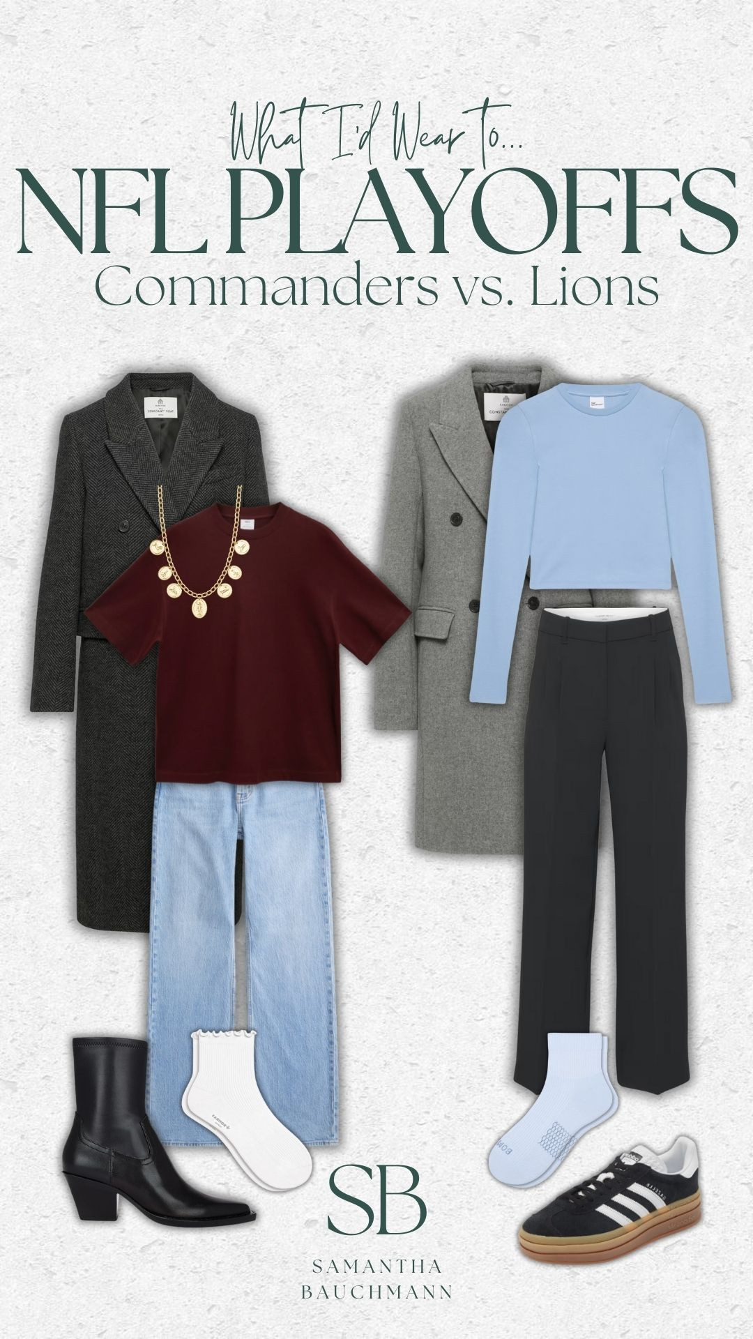 What I'd wear to an NFL play off game: Commanders vs Lions 🏈 

outfit idea, NFL game outfit idea, tall girl friendly fashion, abercrombie, abercrombie sale, casual style, on cloud sneakers, neutral sneakers, bombas socks, sale, sale alert, blazer, boy mom, mom of 4, Samantha Bauchmann 

 #LTKSeasonal #LTKFindsUnder100 #LTKStyleTip