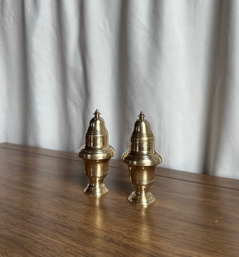 Vintage Pair of Brass Salt & Pepper Shakers | Etsy (US)