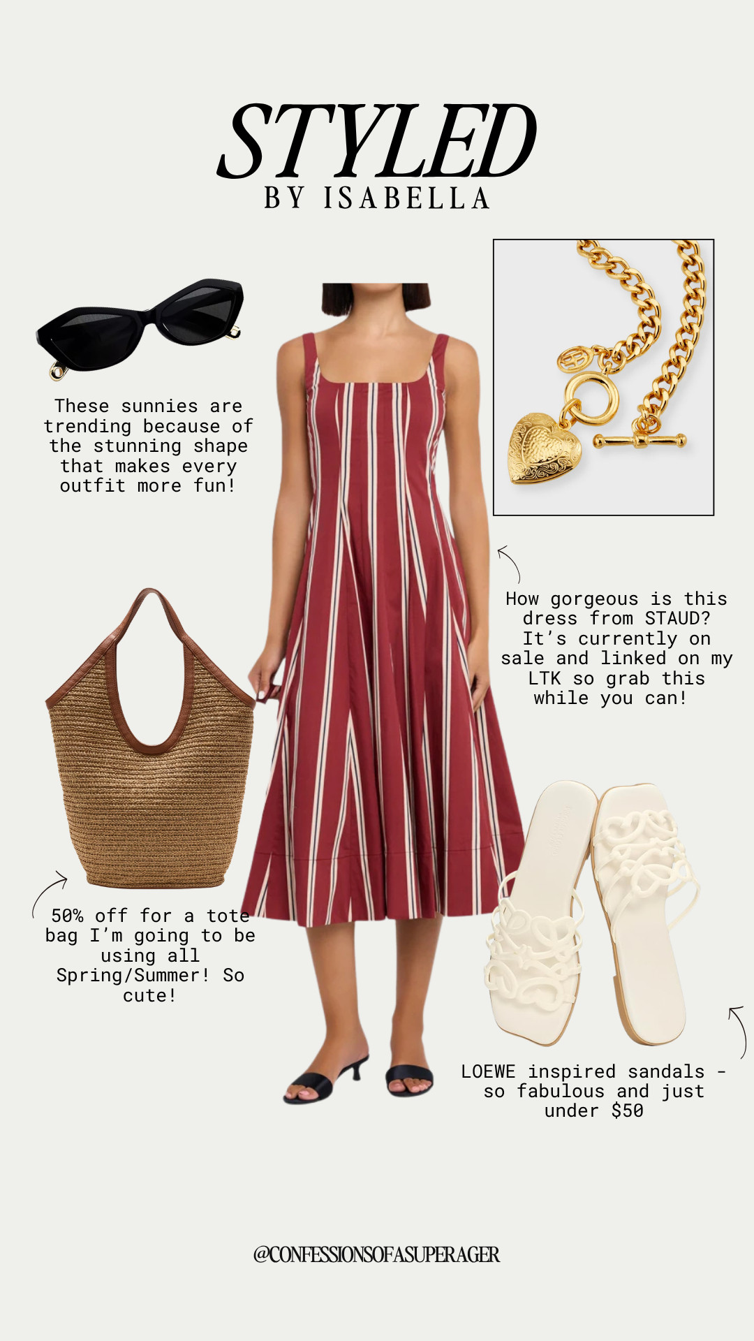 Effortless spring style starts with this stunning striped midi dress from STAUD paired with must-have accessories—trending statement sunglasses, a chic woven tote (50% off!), and designer-inspired sandals under $50 for the perfect elevated everyday look 🌿✨ This outfit is ideal for brunch, vacation, or warm-weather events—timeless, flattering, and easy to style. Tap to shop these affordable luxury finds before they sell out! #springstyle #summeroutfits #staud #affordableluxury #designerinspired #midi dress #brunchoutfit #vacationstyle #ltkstyle #ltkunder100 #styleinspo #casualchic #ootd #fashionfinds 

 

#LTKootd #LTKOver40 #LTKSaleAlert