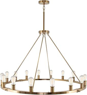 Kira Home Jericho 48" 16-Light Large Rustic Farmhouse Wagon Wheel Chandelier, Round Kitchen Islan... | Amazon (US)