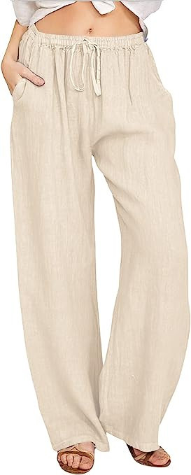 CHARTOU Women's Summer Drawstring Waist Wide Leg Loose Cotton Linen Palazzo Pants | Amazon (US)
