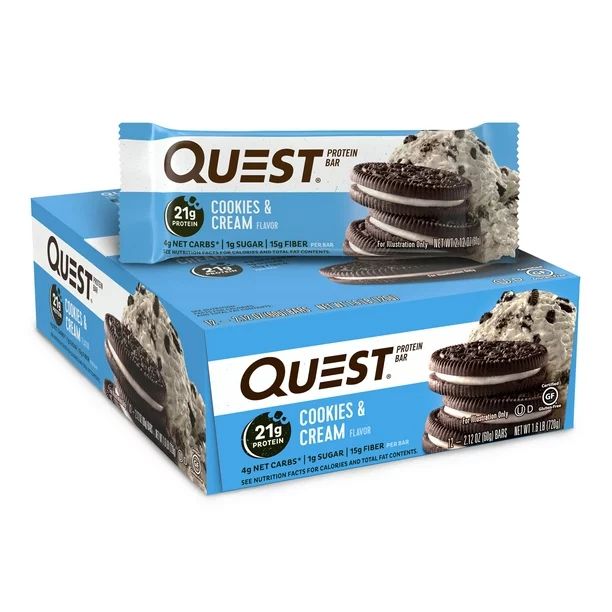 Quest Protein Bar, Cookies & Cream, 21g Protein, 12Ct | Walmart (US)