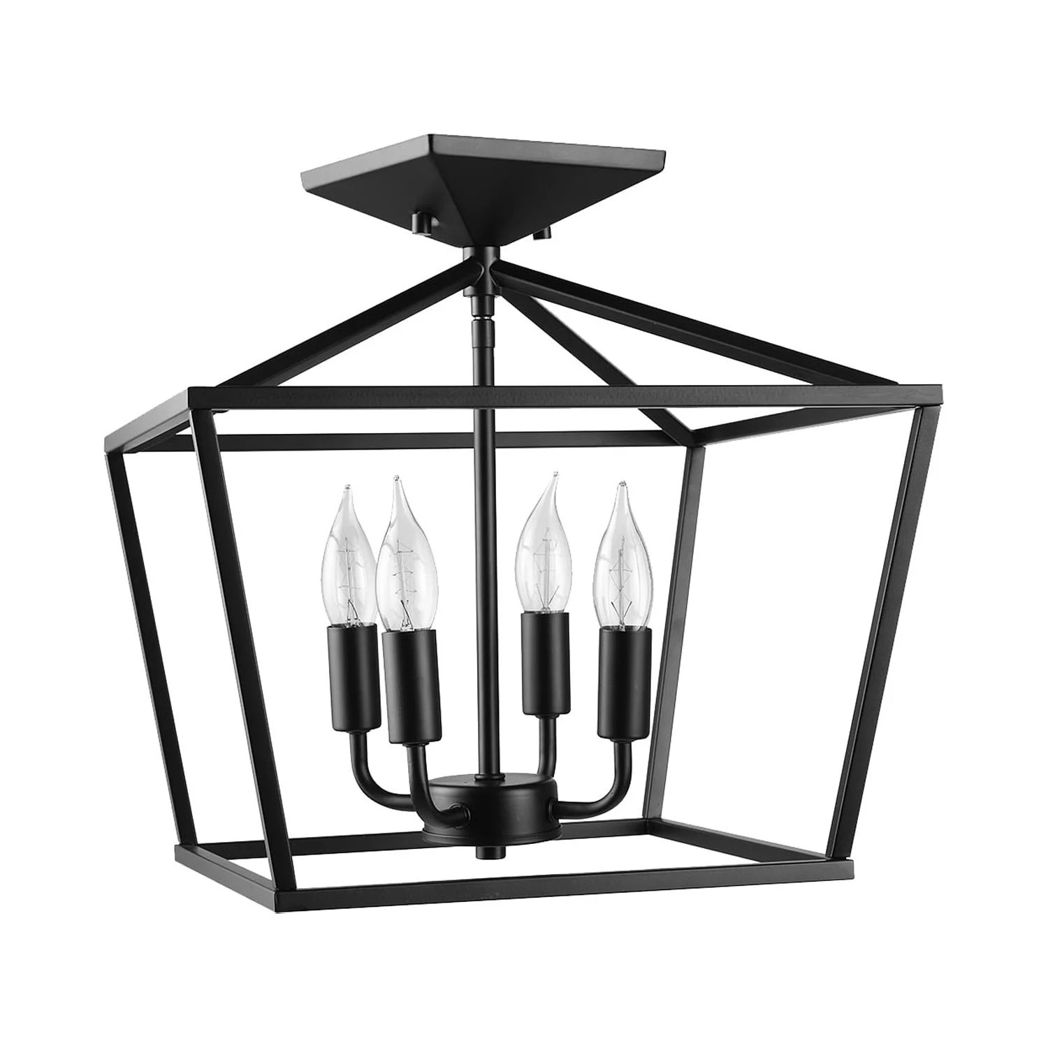Globe Electric Sheldon 4-Light Matte Black Semi-Flush Mount Ceiling Light with Flame Tip Vintage ... | Walmart (US)