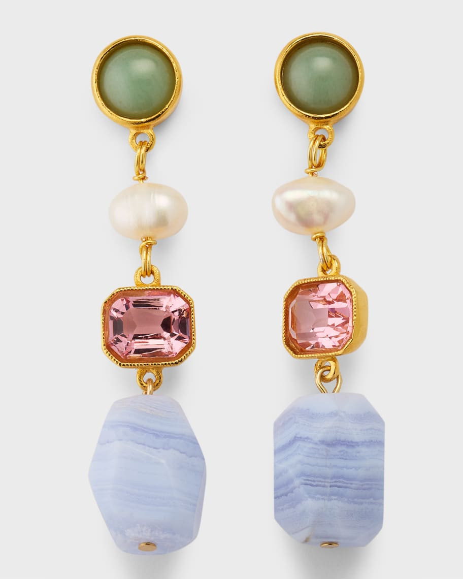 24k Electroplated Gold Mixed-Stone Drop Earrings | Neiman Marcus