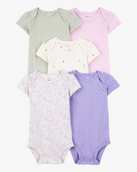 Baby Girl 5-Pack Floral Polka Dot Short-Sleeve Bodysuits | Carter's Inc