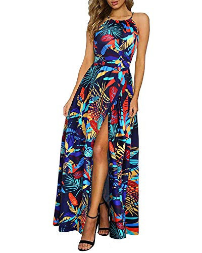 KILIG Women 2024 Summer Maxi Dress Casual Floral Halter Neck Beach Hawaiian Long Wedding Guest Dr... | Amazon (US)