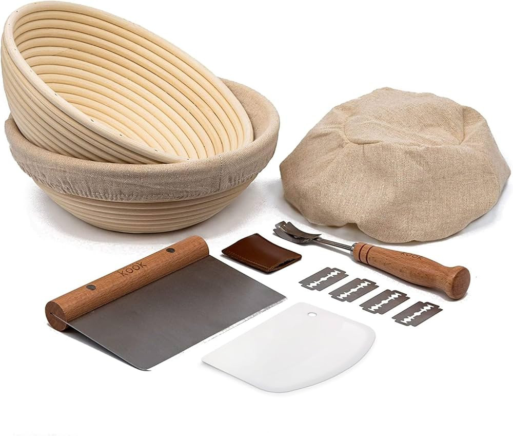 Proofing Set, by Kook, Sourdough Bread Baking Supplies, 2 Rattan Banneton Baskets, 2 Basket Cover... | Amazon (US)