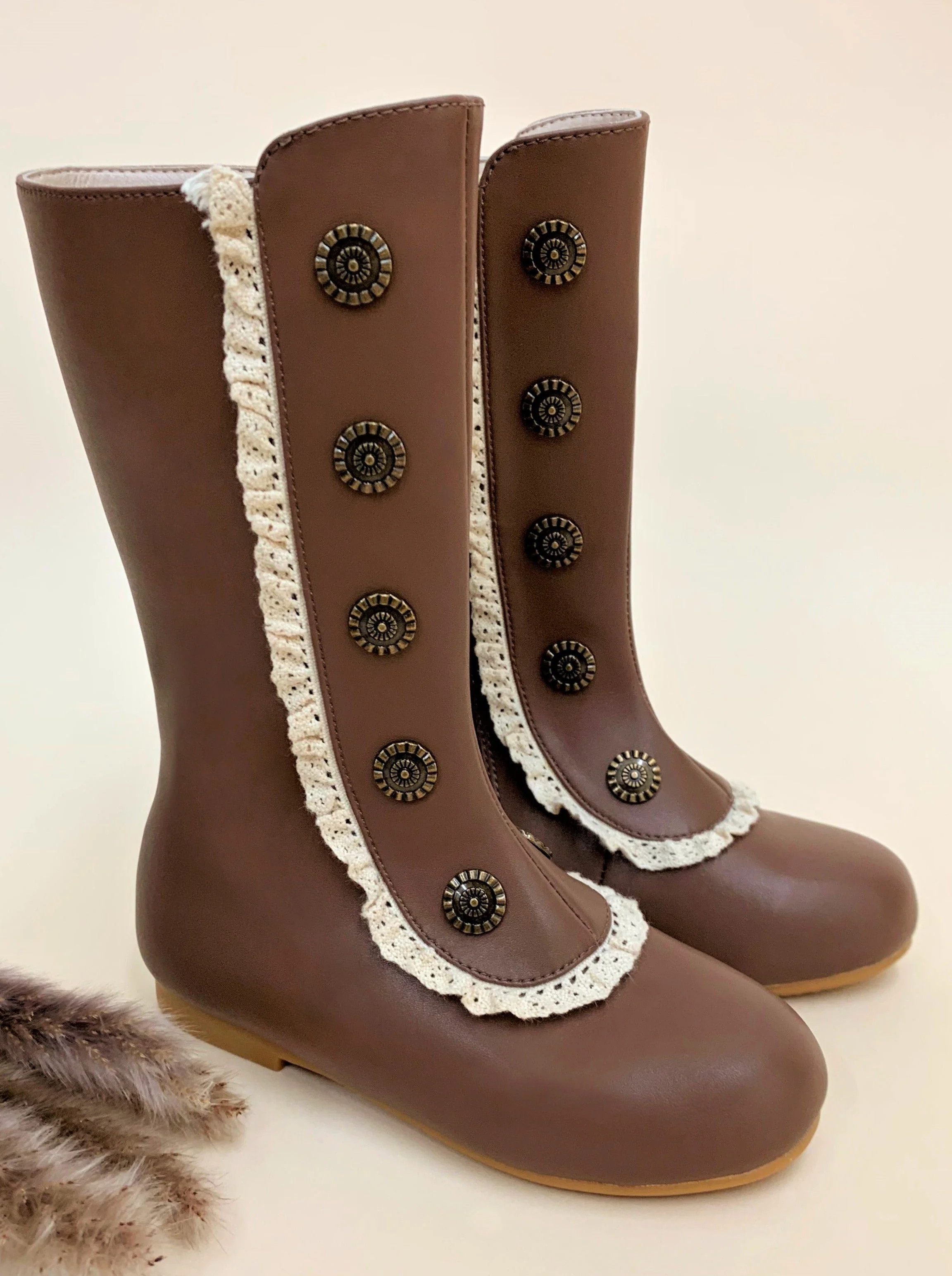 Military Style Lace Ruffle Trimmed Boots  By Liv and Mia | Mia Belle Girls