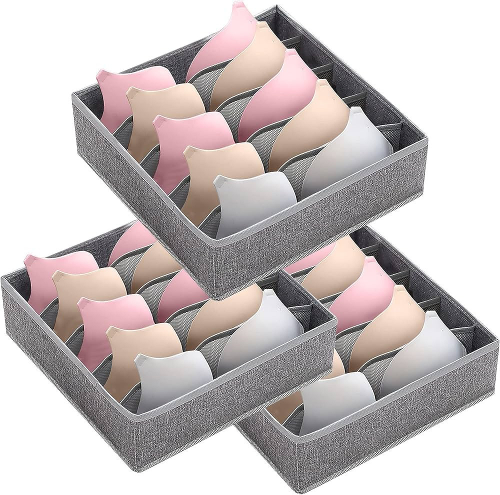 STYLIFING 3 Pack Bra Drawer Organizer, 5 Cells Foldable Underwear Storage Organizer for Closet | Amazon (US)