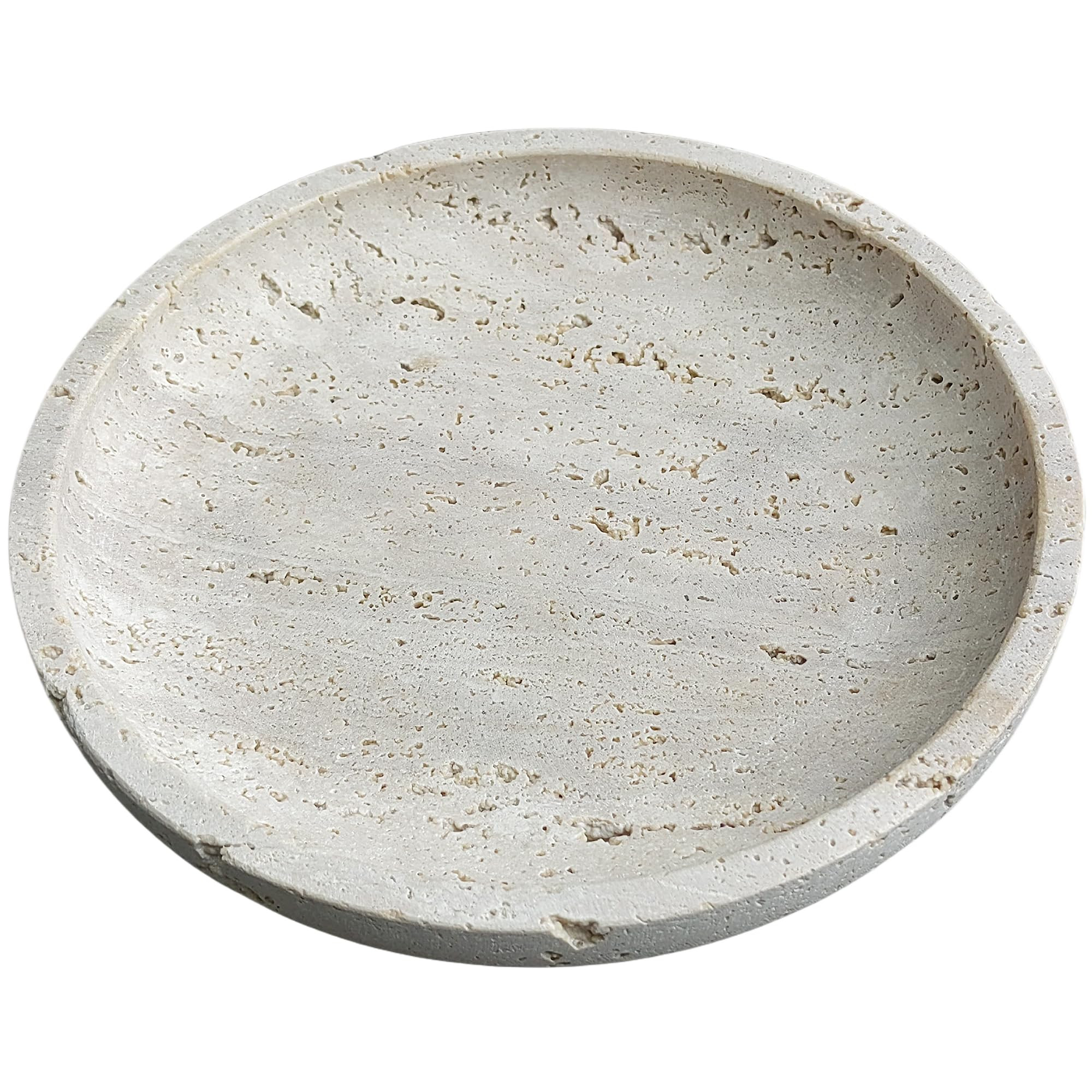 Natural Travertine Round Decorative Tray - 8-inch Beige Stone Vanity Bowl, Anti-Slip Organizer Pl... | Amazon (US)