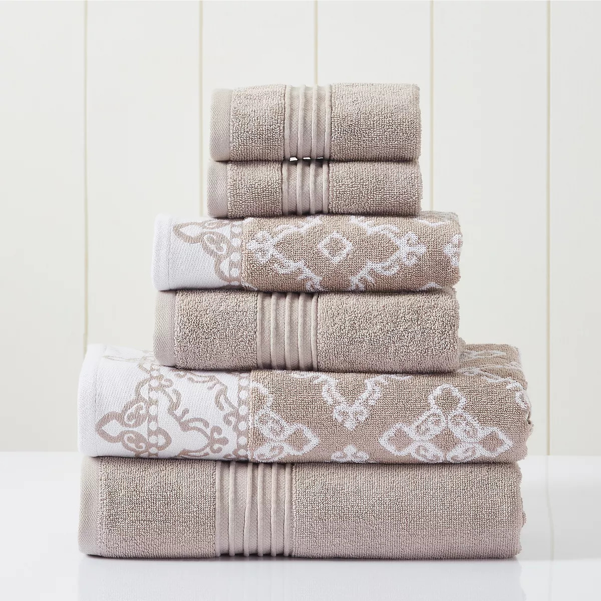 Modern Threads 6 Piece Yarn Dyed Jacquard/Solid Towel Set, Charlize, Fawn | Target
