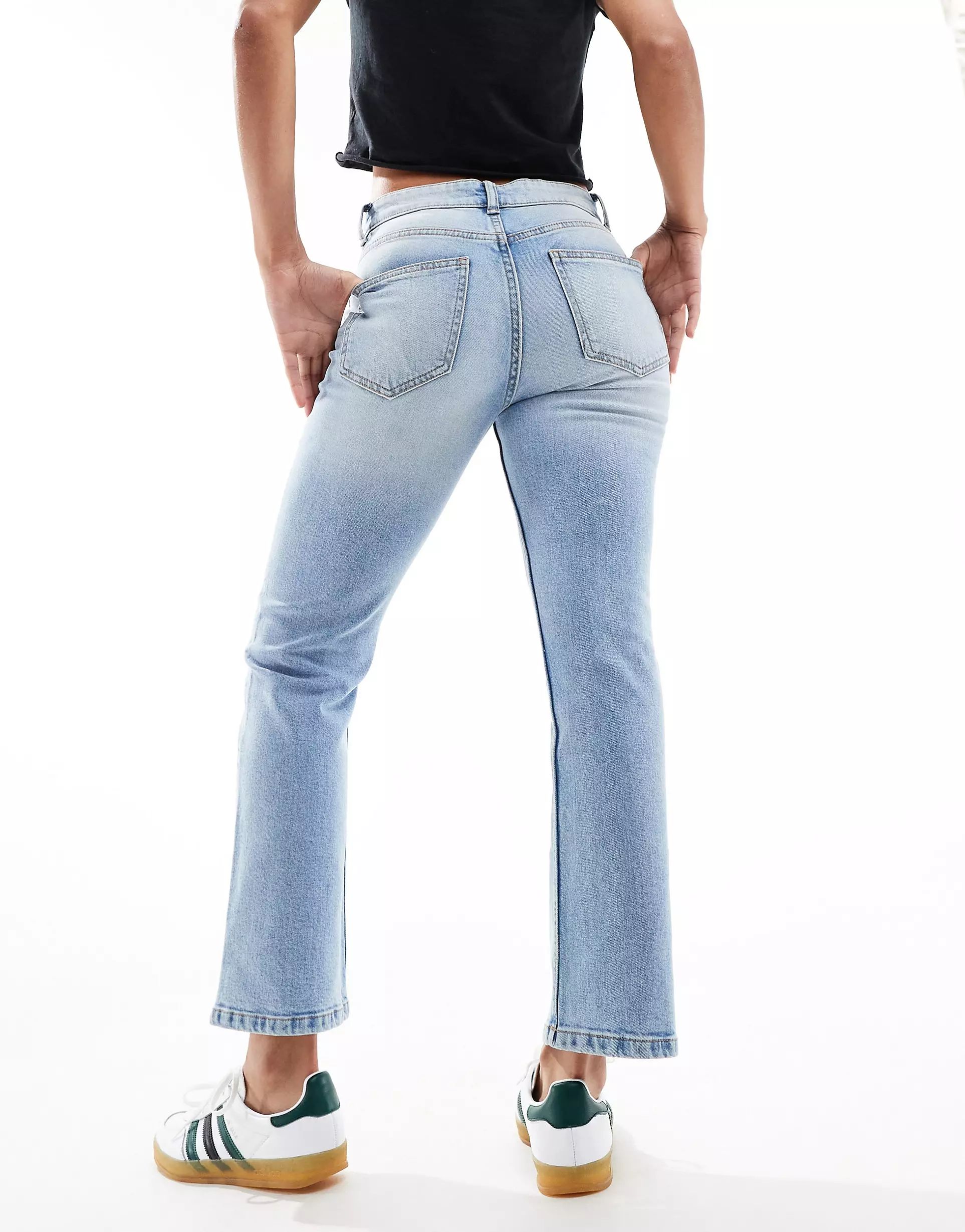 Bershka cropped flared jeans in mid blue | ASOS (Global)