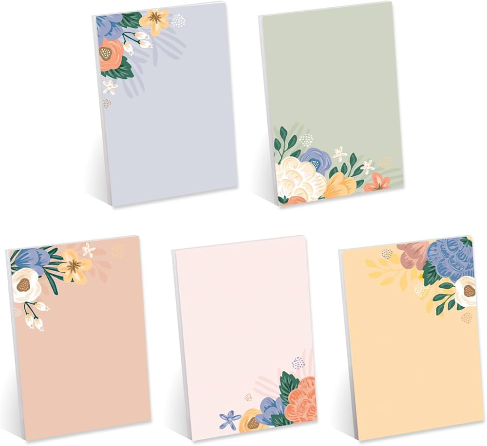 Simple Floral Sticky Note Pad Assortment/Set of 5 Pastel Note Pads / 4" x 6" Botanical Sticky Not... | Amazon (US)